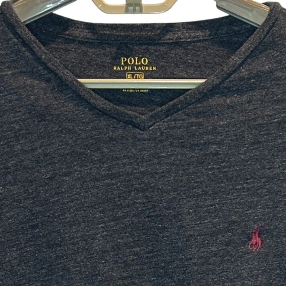 Polo Ralph Lauren V-Neck Tee XL Mens Charcoal Grey Heather Long Sleeve Pony Logo